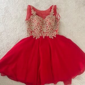 Elegant Red and Gold Prom Dress